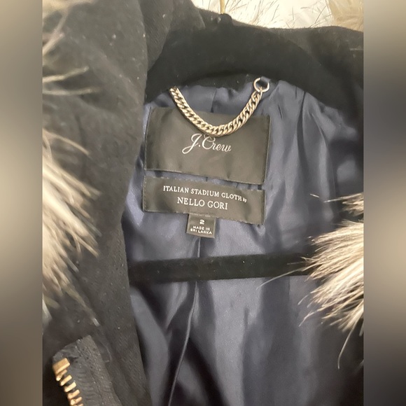 J. Crew Black Wool Winter Coat with Furry Hood - Size 2 - Picture 5 of 11